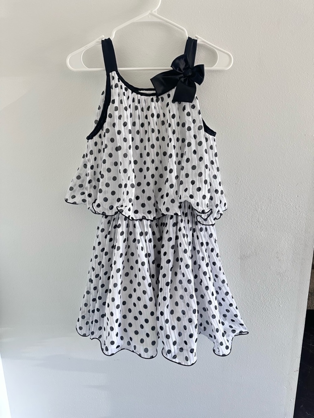 Bonnie Jean Black and White Polka Dot Layered Dress with Bow girls sz 16